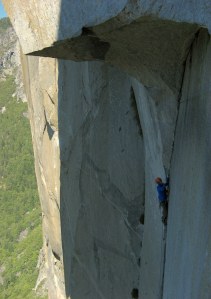 Seamus McCann climbing the Great Roof on The Nose