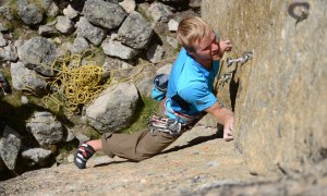 Sam Hamer climbing near our base camp in the Fairy Meadows
