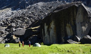 Sam Hamer leading a yoga session in the Fairy Meadows