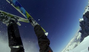 Finn giving a perfect demonstration of how to descend a slope with skis Finn giving a perfect demonstration of how to descend a slope with skis