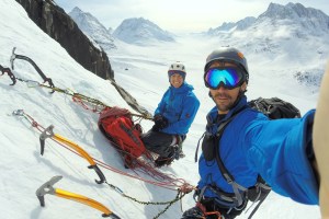 Niall and Finn McCann climbing a new route