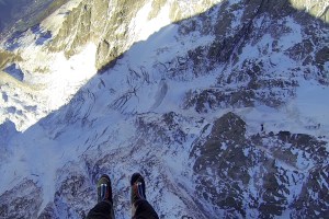 Finn McCann looking down the North Face of the Aiguille du Midi. Finn McCann looking down the North Face of the Aiguille du Midi