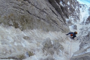 Wilki climbing the Eugster Direct