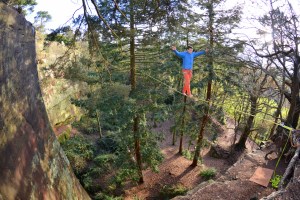 Finn McCann on the Nesscliffe highline slackline