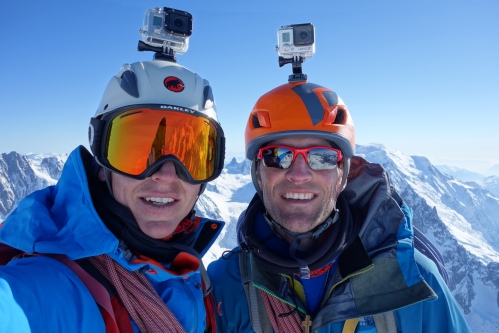 Finn and Wilki on the summit of the Aiguille Verte
