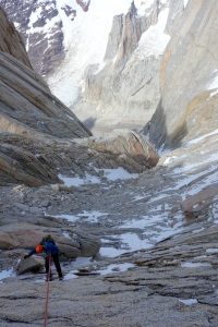 Abseiling above the Cerro Torre valley