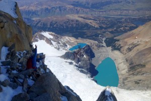 Finn McCann beginning the long descent back down the Laguna de los Tres