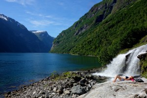Lucy relaxing in Geirangerfjord
