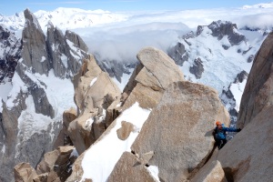 The summit ridge with Cerro Torre in the background