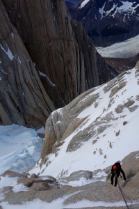 Wilki abseiling back down the mixed terrain