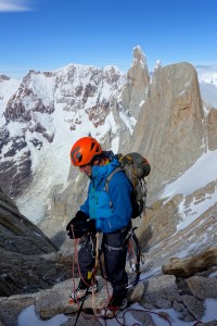 Wilki preparing to abseil down the ridge